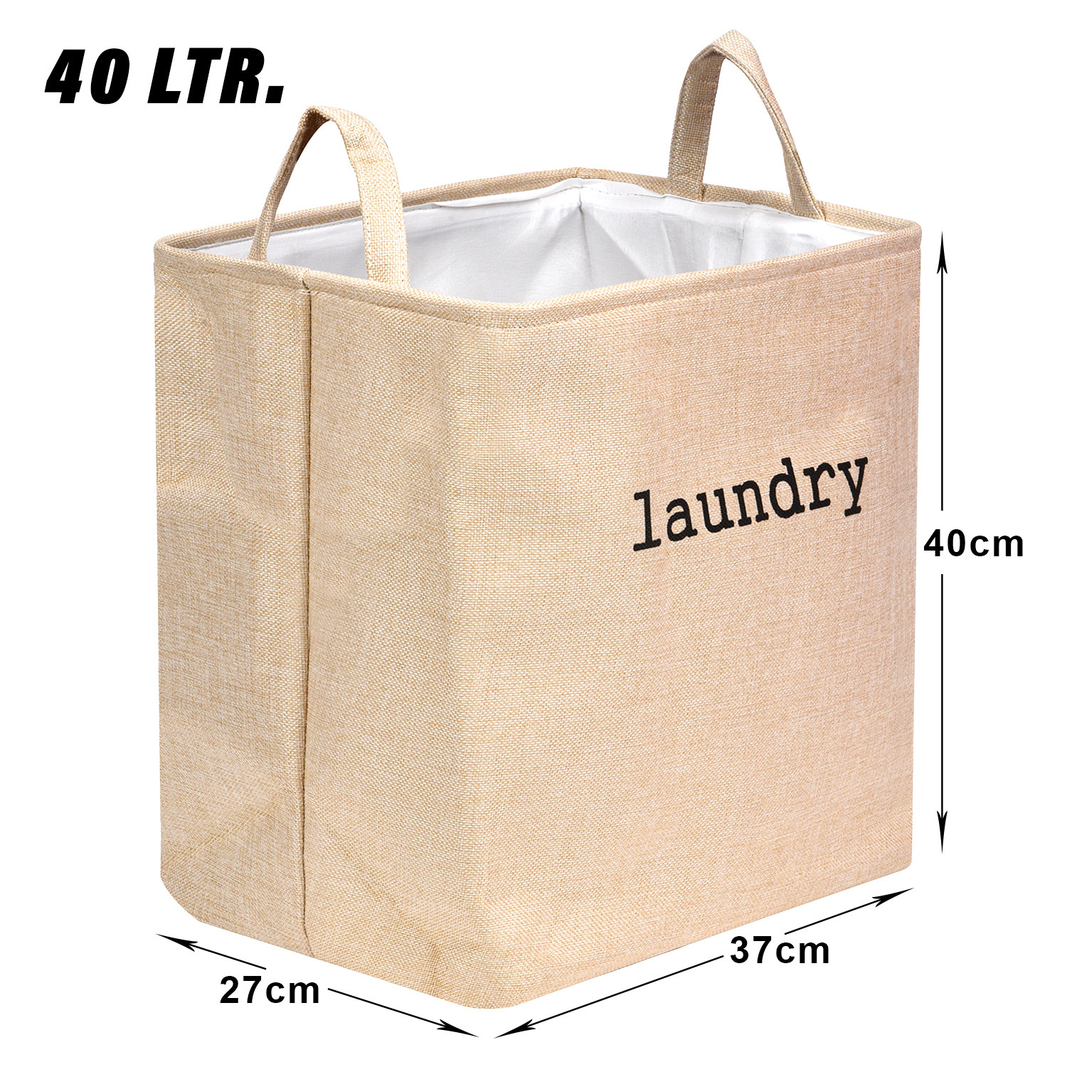 Kuber Industries Laundry Basket | Square Foldable Laundry Basket | Jute Storage Bag with Handles | Clothes Basket for Home | Toy Storage Basket | 40 LTR | Golden