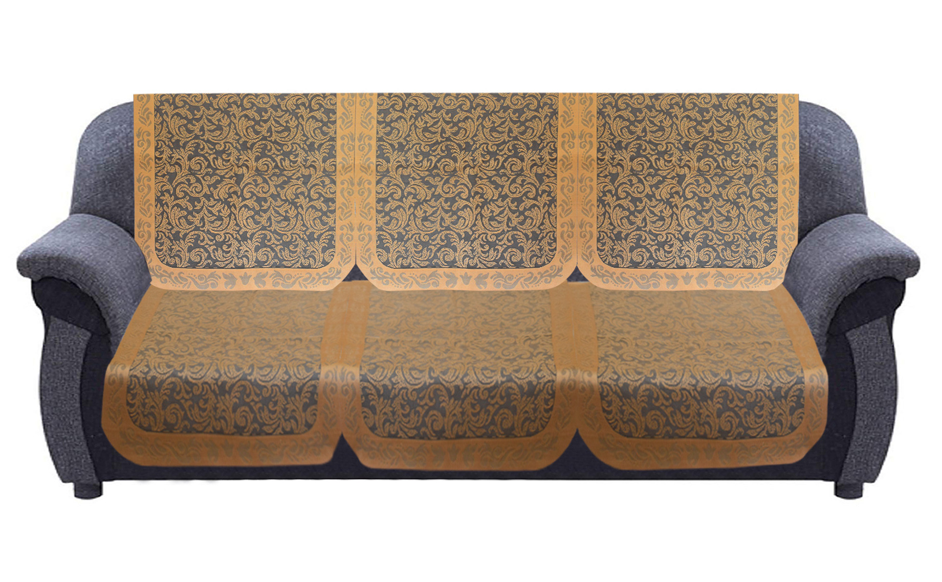 Kuber Industries Leaf Design 5 Seater Cotton Sofa Cover Set (Golden)