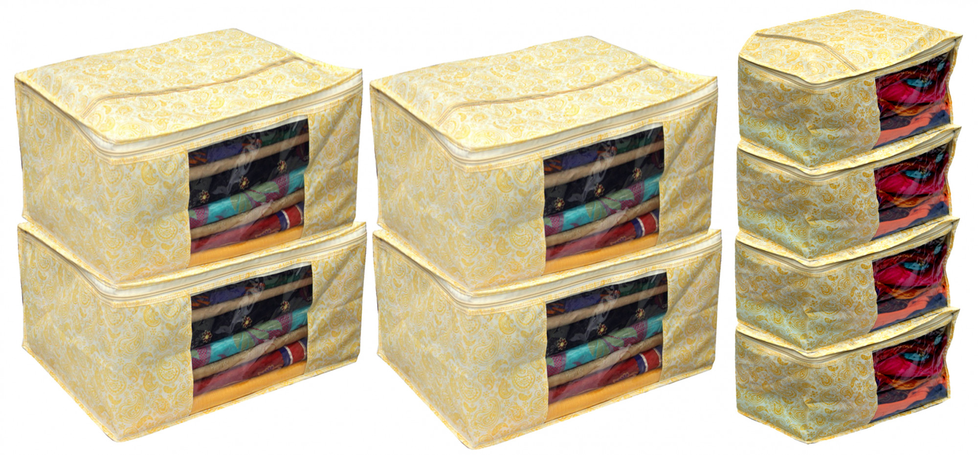 Kuber Industries Leaf Design Non Woven Saree Cover/Cloth Wardrobe Organizer And Blouse Cover Combo Set (Gold) -CTKTC38445