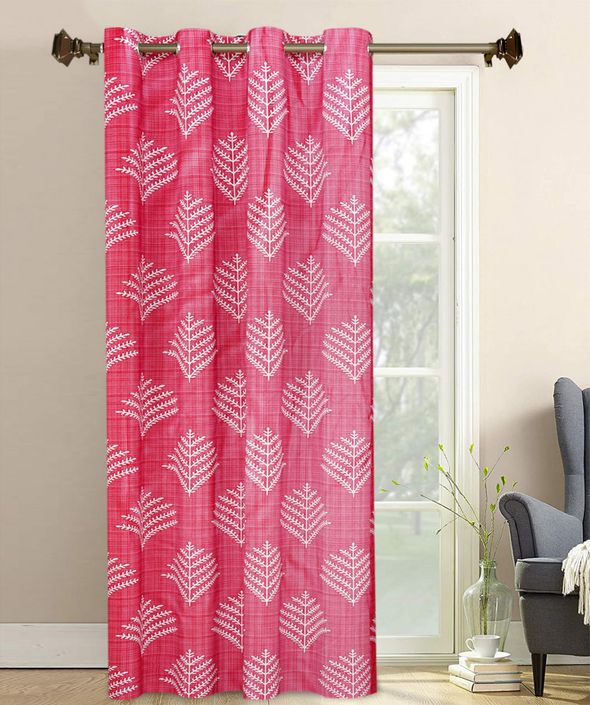 Kuber Industries Leaf Printed 7 Feet Door Curtain For Living Room, Bed Room, Kids Room With 8 Eyelet (Pink)-HS43KUBMART25585