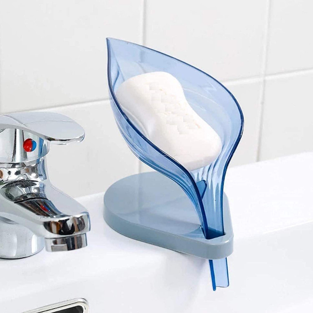 Kuber Industries Leaf Shaped Soap Dish Holder|Self Draining Soap Dish Suction Holder|Soap Tray/Holder/Case for Shower, Bathroom, Kitchen I Designer Soap Tray