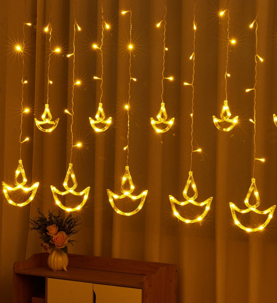 Kuber Industries LED String Light | 5 Big &amp; 5 Small Diya LED String Lights | Light for Christmas | Light for Weddings | Star Light | Lights for Home Decoration | Warm White