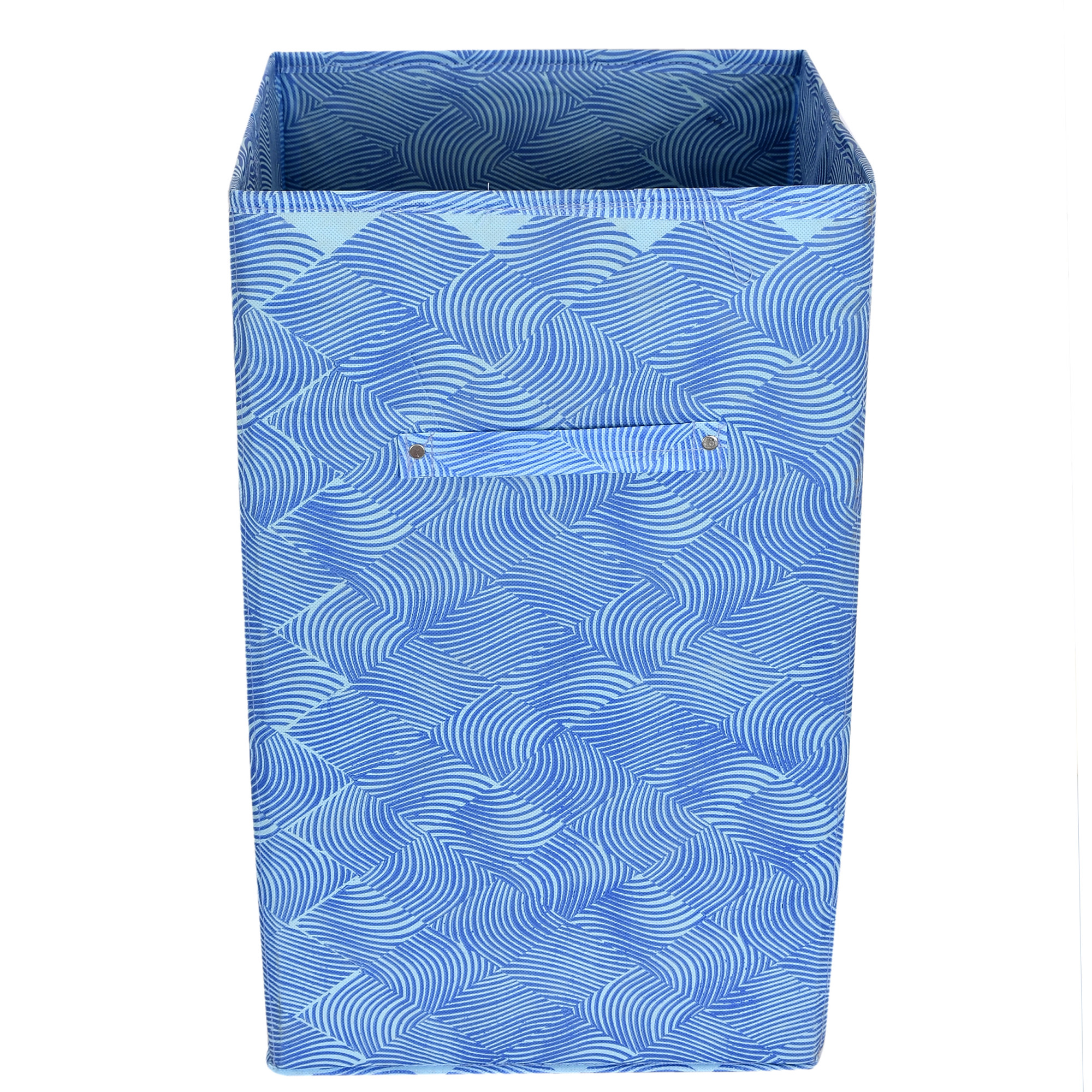 Kuber Industries Leheriya Metalic Floral Print Non Woven Fabric Foldable Laundry Basket , Toy Storage Basket, Cloth Storage Basket With Handles (Set Of 2, Beige & Blue)-KUBMART2085