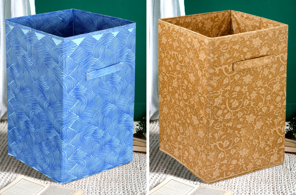 Kuber Industries Leheriya Metalic Floral Print Non Woven Fabric Foldable Laundry Basket , Toy Storage Basket, Cloth Storage Basket With Handles (Set Of 2, Red &amp; Blue)-KUBMART2087