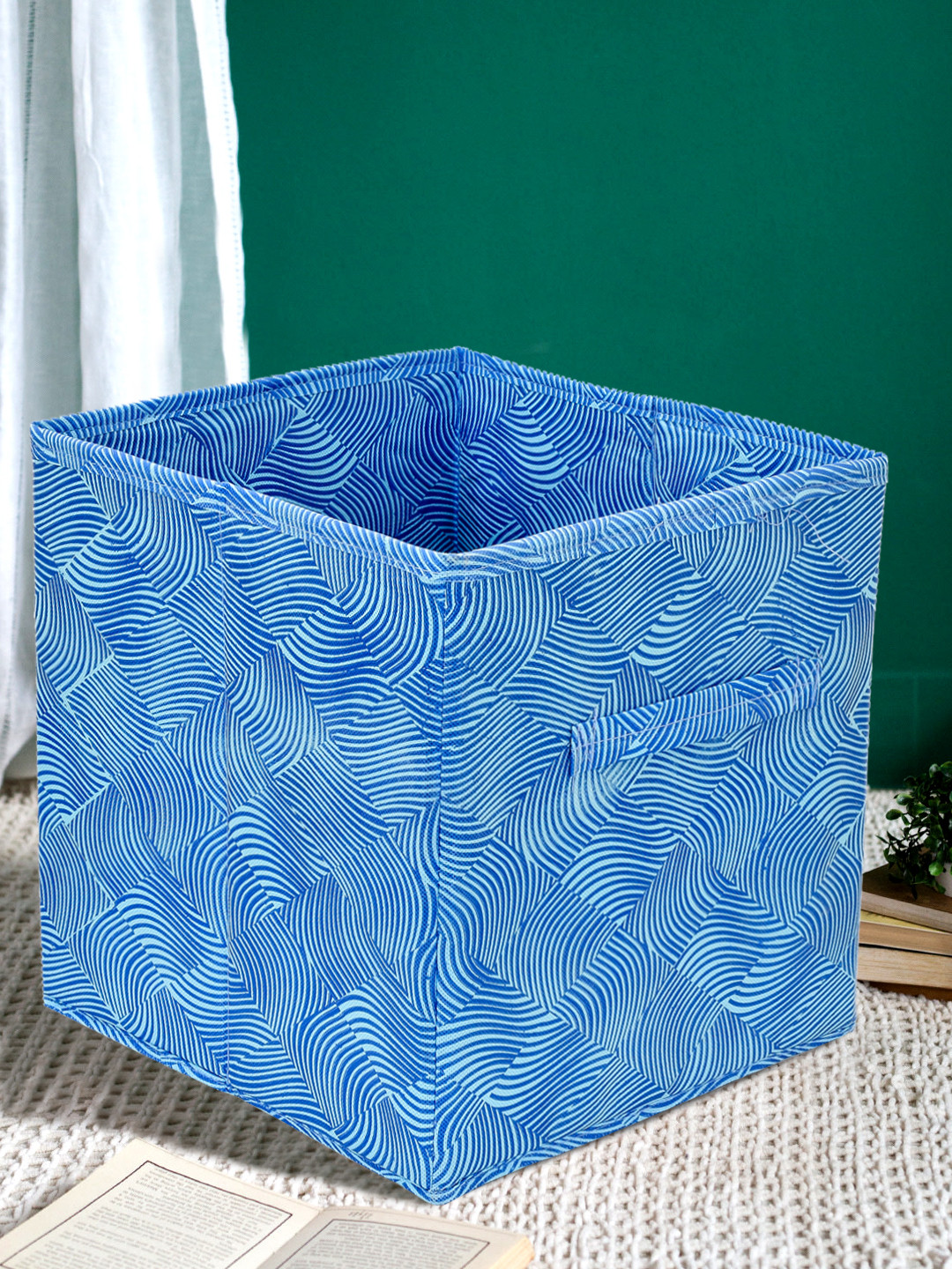 Kuber Industries Leheriya Print Non Woven Fabric Foldable Storage Cube Toy,Books,Shoes Storage Box With Handle,Extra Large (Blue)-KUBMART2089