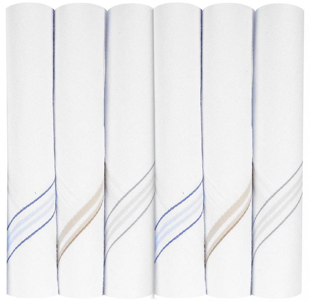 Kuber Industries Lining Design 100% Cotton Premium Collection HAndkerchiefs Hanky For Men,(White)