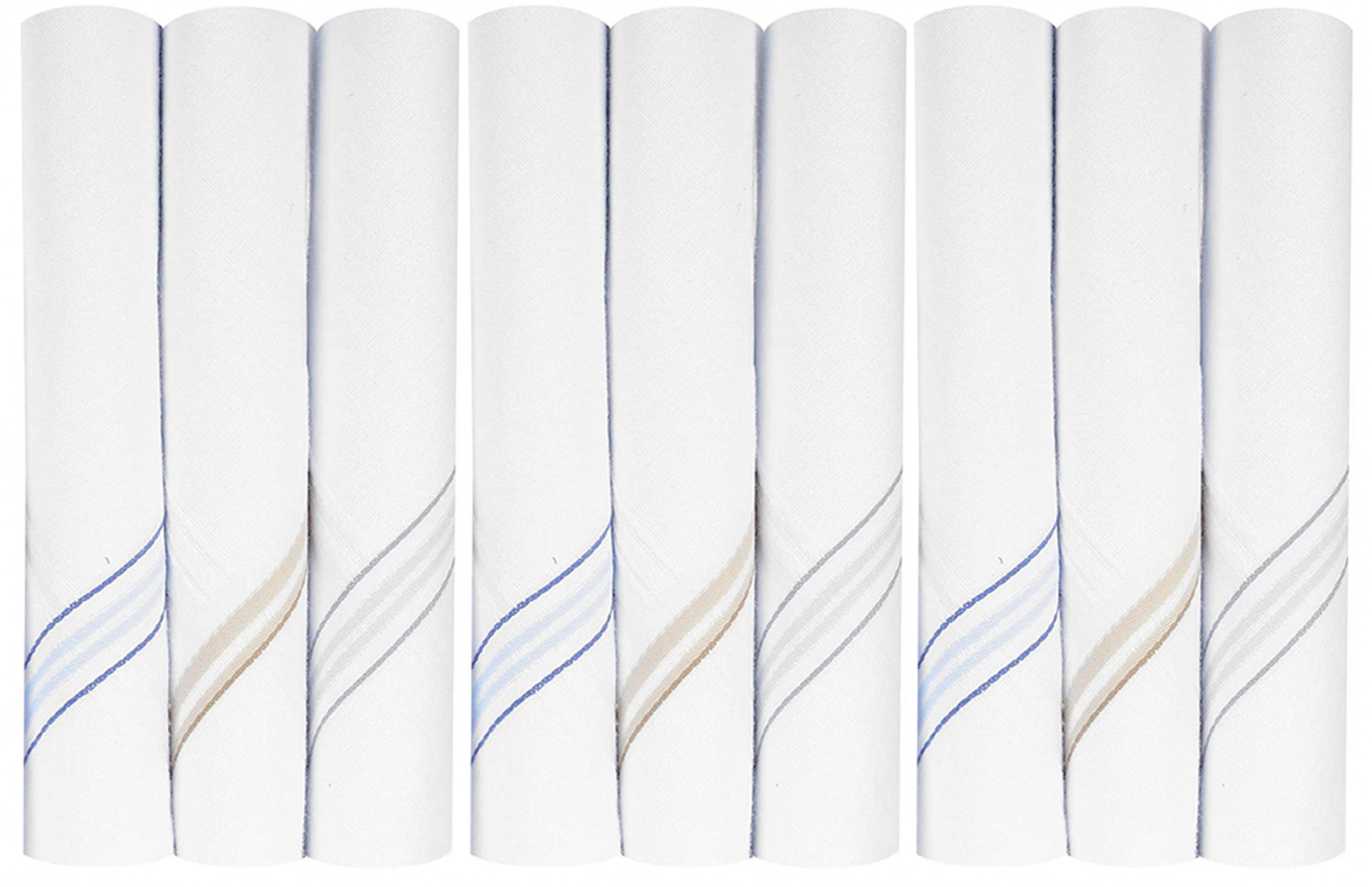 Kuber Industries Lining Design 100% Cotton Premium Collection HAndkerchiefs Hanky For Men,(White)