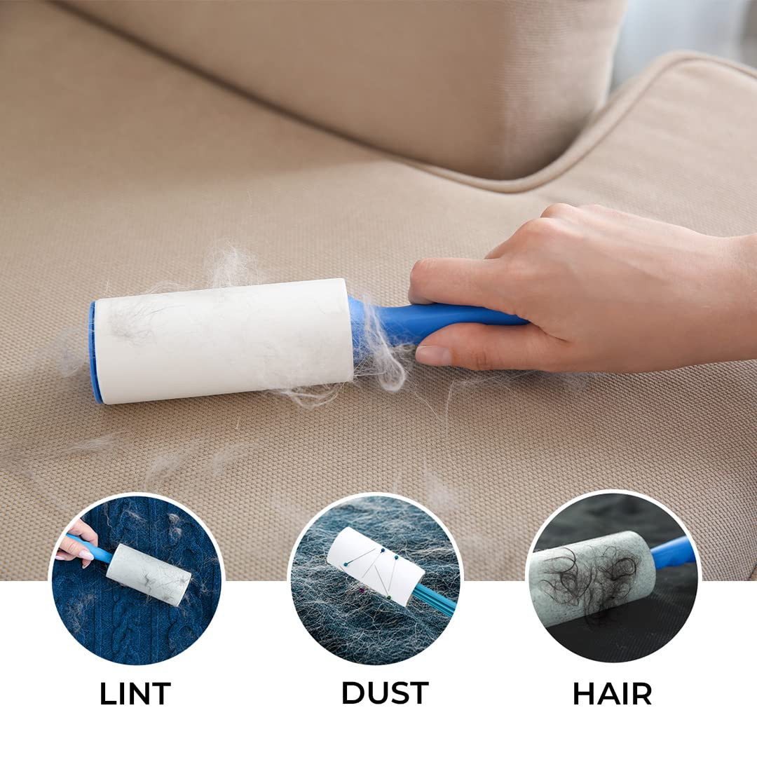 Kuber Industries Lint Remover | Super Sticky Lint Roller | Easy | Lint Roller for Clothes | Lint Roller for Pet Hair | 60 Sheets (1 Roller + 1 Replacement Roll)