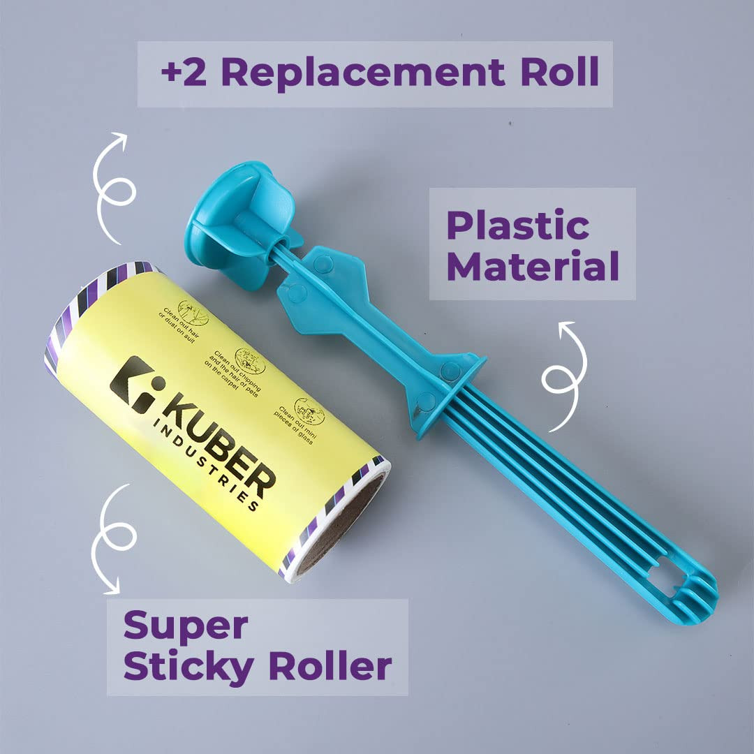Kuber Industries Lint Remover | Super Sticky Lint Roller | Easy | Lint Roller for Clothes | Lint Roller for Pet Hair | 60 Sheets (1 Roller + 2 Replacement Rolls)