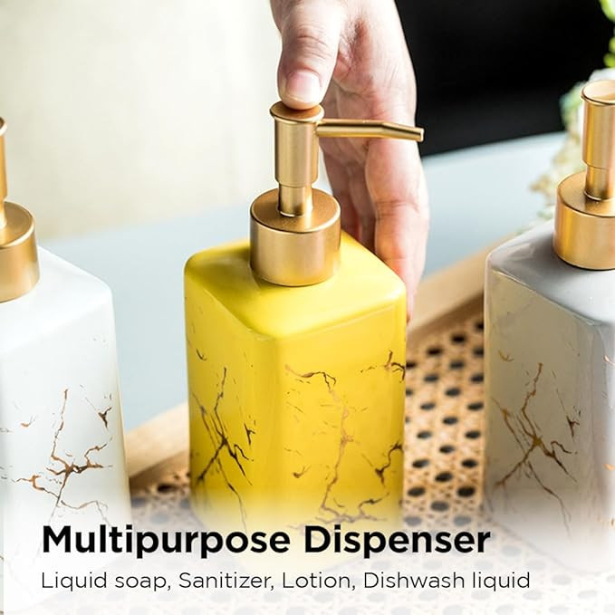 Kuber Industries Liquid Soap Dispenser | Handwash Soap Dispenser | Soap Dispenser for Wash Basin | Shampoo Dispenser Bottle | Bathroom Dispenser Bottle | 320 ml | Yellow