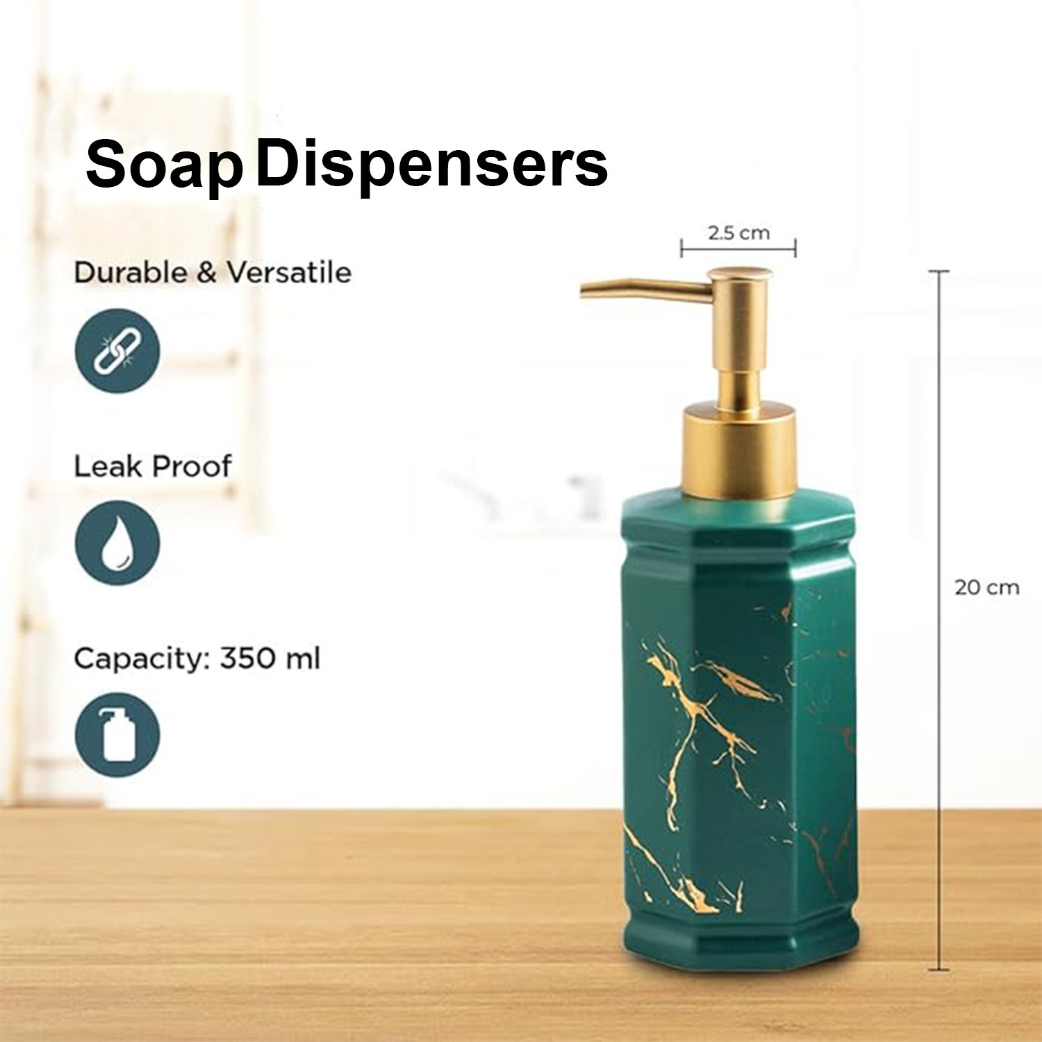 Kuber Industries Liquid Soap Dispenser | Handwash Soap Dispenser | Soap Dispenser for Wash Basin | Shampoo Dispenser Bottle | Bathroom Dispenser Bottle | 350 ml | Green