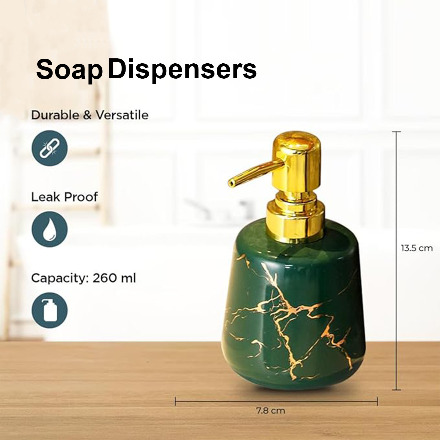 Kuber Industries Liquid Soap Dispenser | Handwash Soap Dispenser | Soap Dispenser for Wash Basin | Shampoo Dispenser Bottle | Bathroom Dispenser Bottle | JY00099GN | 260 ml | Green
