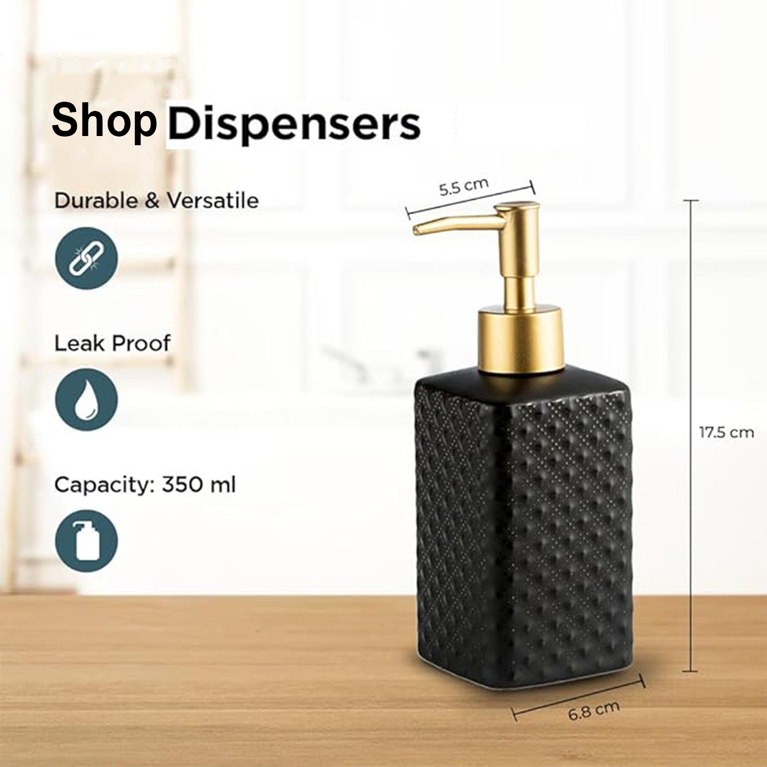Kuber Industries Liquid Soap Dispenser | Handwash Soap Dispenser | Soap Dispenser for Wash Basin | Shampoo Dispenser Bottle | Bathroom Dispenser Bottle | 350 ml | Black