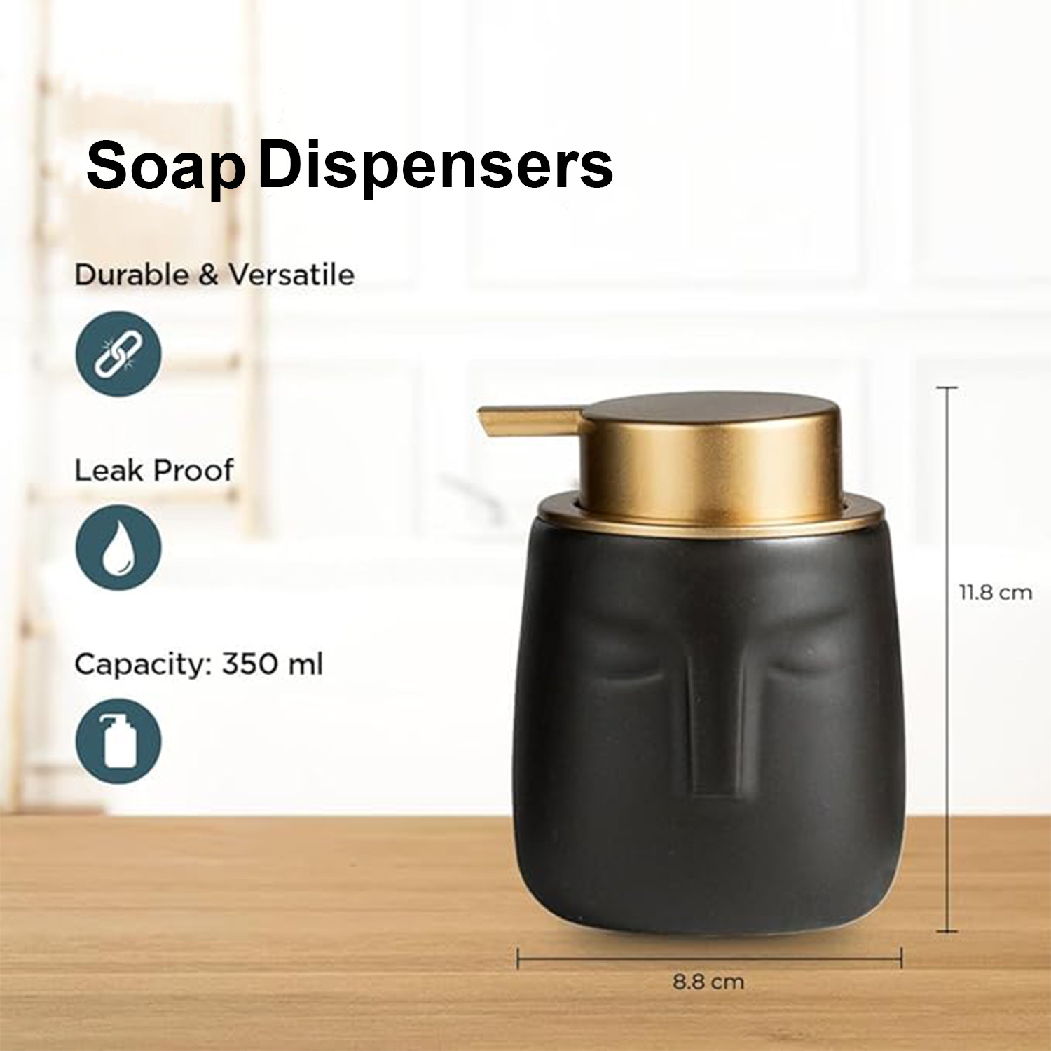 Kuber Industries Liquid Soap Dispenser | Handwash Soap Dispenser | Soap Dispenser for Wash Basin | Shampoo Dispenser Bottle | Bathroom Dispenser Bottle | ZX014BK | 350 ml | Black