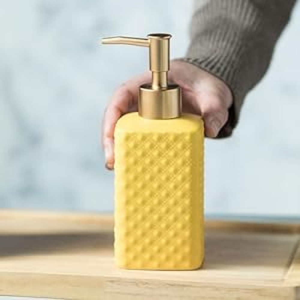 Kuber Industries Liquid Soap Dispenser | Handwash Soap Dispenser | Soap Dispenser for Wash Basin | Shampoo Dispenser Bottle | Bathroom Dispenser Bottle | ZX021YW | 350 ml | Yellow