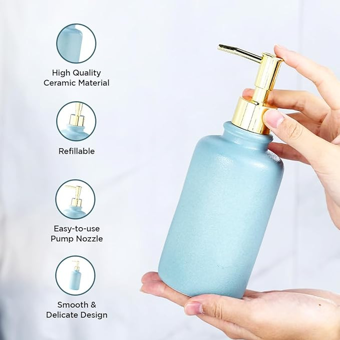 Kuber Industries Liquid Soap Dispenser | Handwash Soap Dispenser | Soap Dispenser for Wash Basin | Shampoo Dispenser Bottle | Bathroom Dispenser Bottle | JY00231BU | 400 ml | Blue