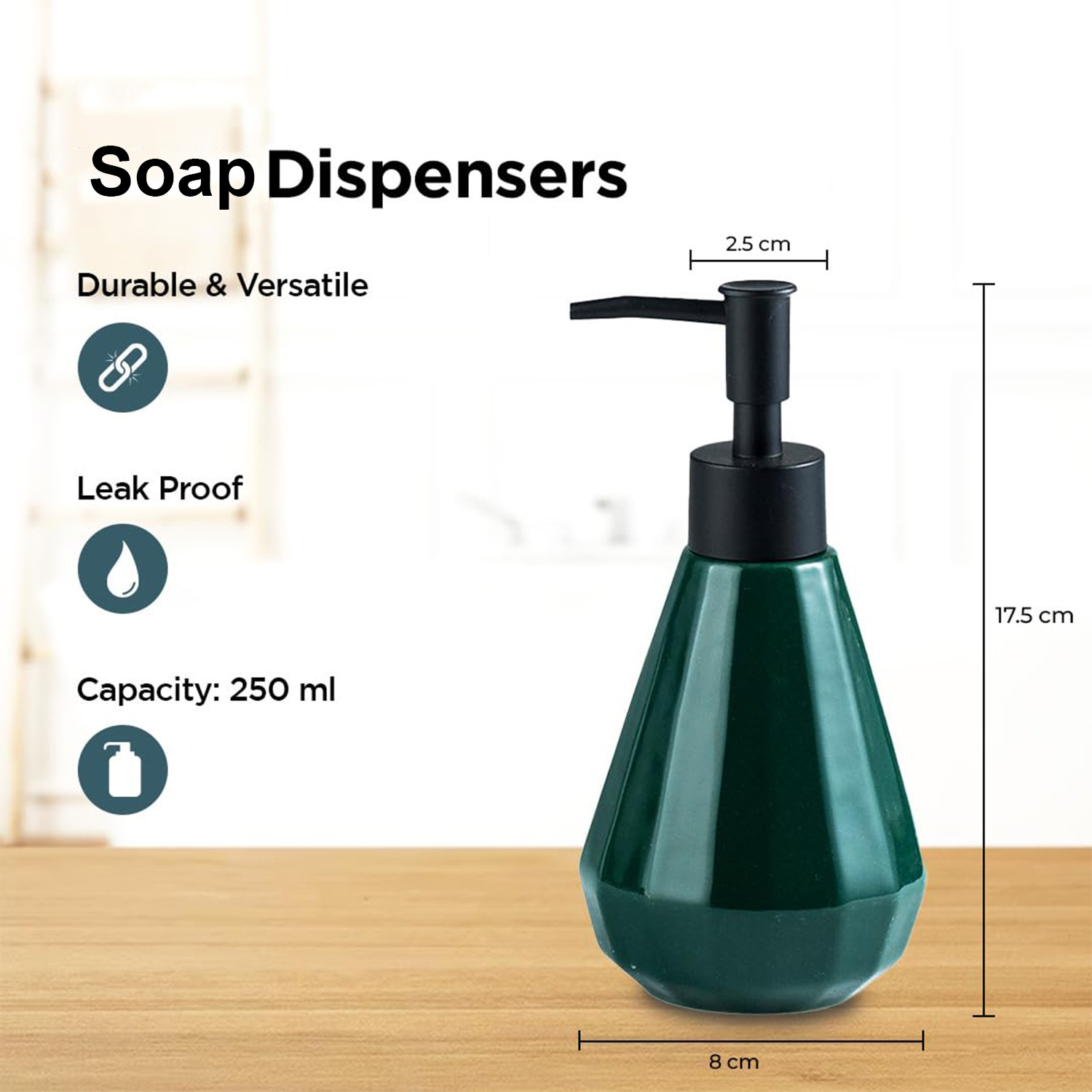 Kuber Industries Liquid Soap Dispenser | Handwash Soap Dispenser | Soap Dispenser for Wash Basin | Shampoo Dispenser Bottle | Bathroom Dispenser Bottle | ZX060GN | 250 ml | Green