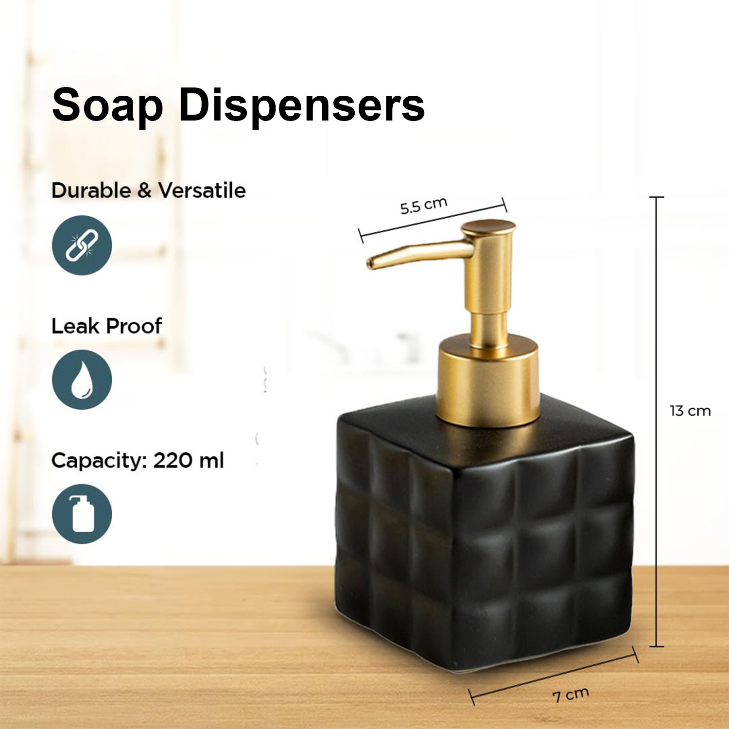 Kuber Industries Liquid Soap Dispenser | Handwash Soap Dispenser | Soap Dispenser for Wash Basin | Shampoo Dispenser Bottle | Bathroom Dispenser Bottle | 3 Piece | 220 ml | Black