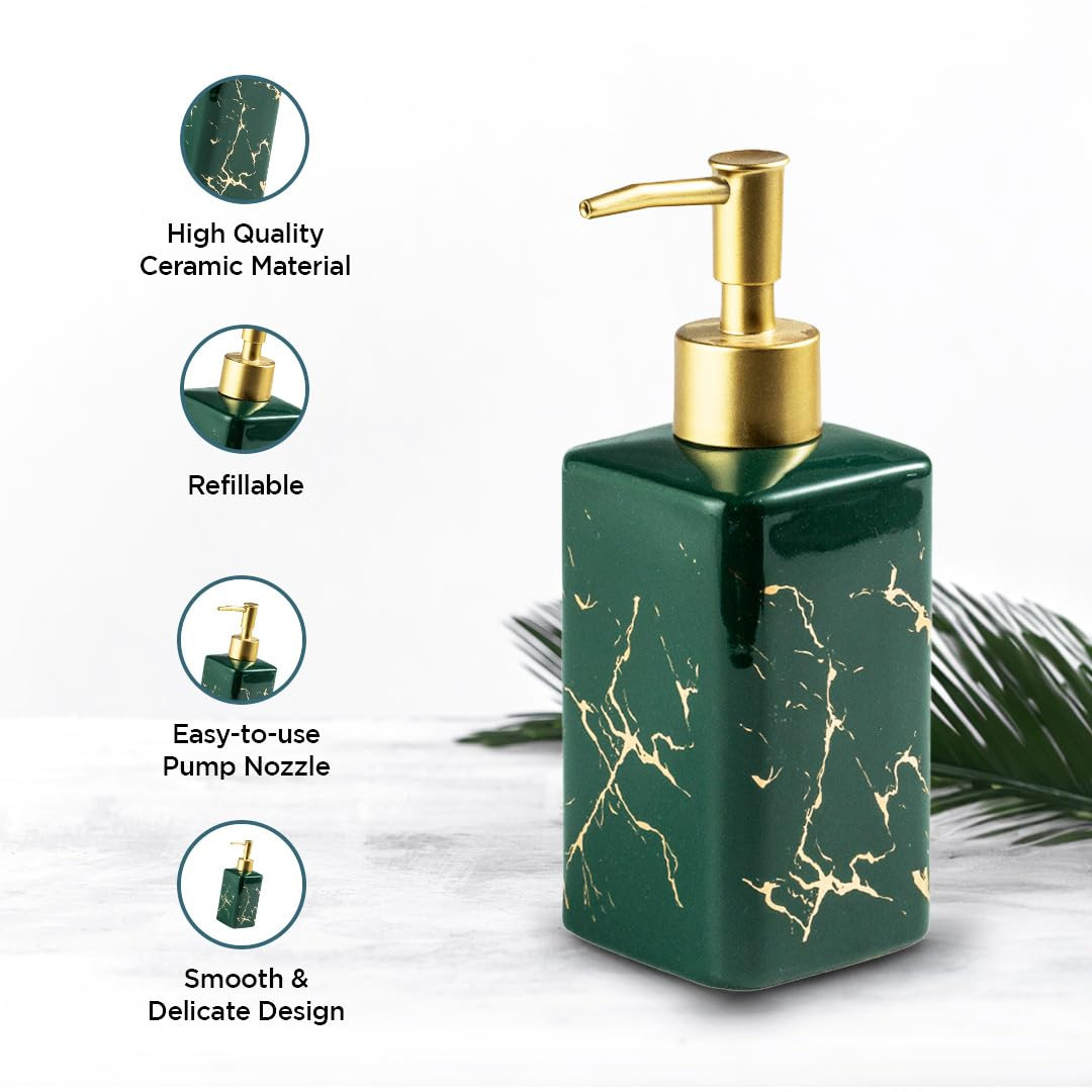 Kuber Industries Liquid Soap Dispenser | Handwash Soap Dispenser | Soap Dispenser for Wash Basin | Shampoo Dispenser Bottle | Bathroom Dispenser Bottle | 3 Piece | 320 ml | Green
