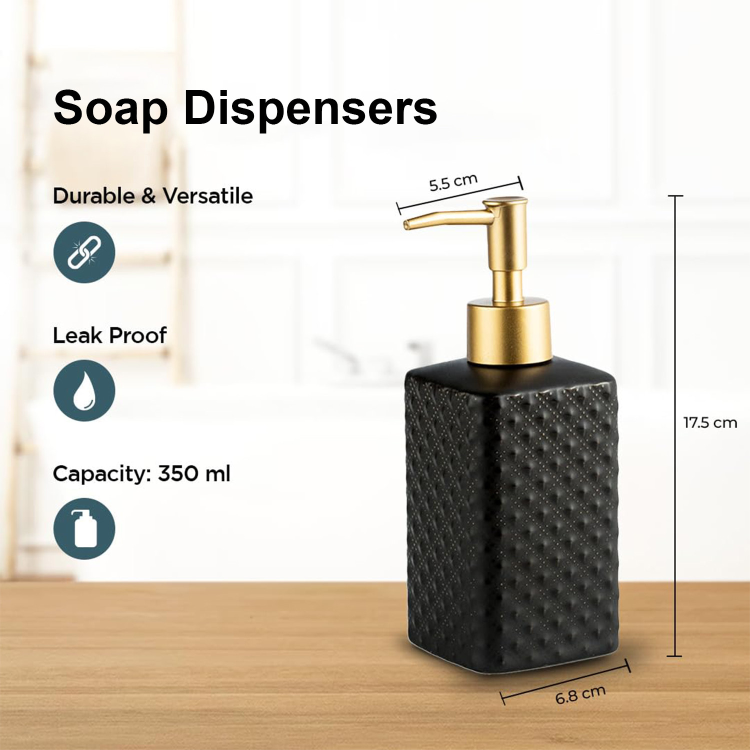 Kuber Industries Liquid Soap Dispenser | Handwash Soap Dispenser | Soap Dispenser for Wash Basin | Shampoo Dispenser Bottle | Bathroom Dispenser Bottle | 3 Piece |350 ml | Black