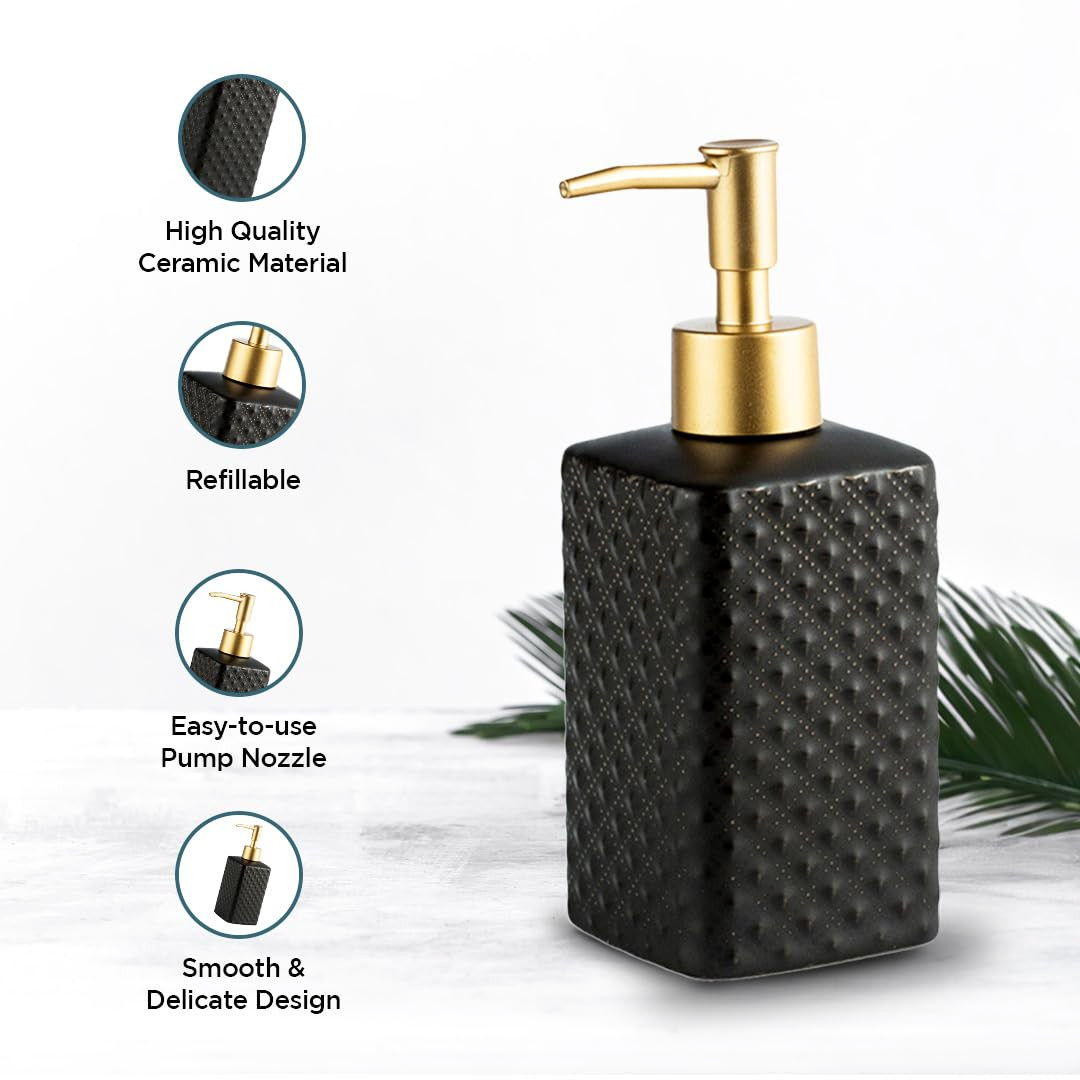 Kuber Industries Liquid Soap Dispenser | Handwash Soap Dispenser | Soap Dispenser for Wash Basin | Shampoo Dispenser Bottle | Bathroom Dispenser Bottle | 3 Piece |350 ml | Black