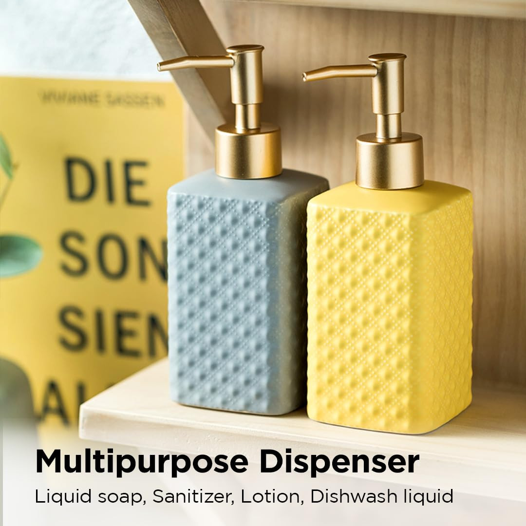 Kuber Industries Liquid Soap Dispenser | Handwash Soap Dispenser | Soap Dispenser for Wash Basin | Shampoo Dispenser Bottle | Bathroom Dispenser Bottle | 3 Piece | 350 ml | ZX021YW | Yellow
