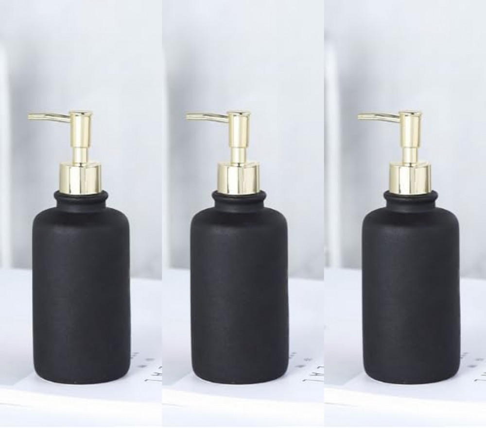 Kuber Industries Liquid Soap Dispenser | Handwash Soap Dispenser | Soap Dispenser for Wash Basin | Shampoo Dispenser Bottle | Bathroom Dispenser Bottle | 3 Piece | 400 ml | JY00231BK | Black