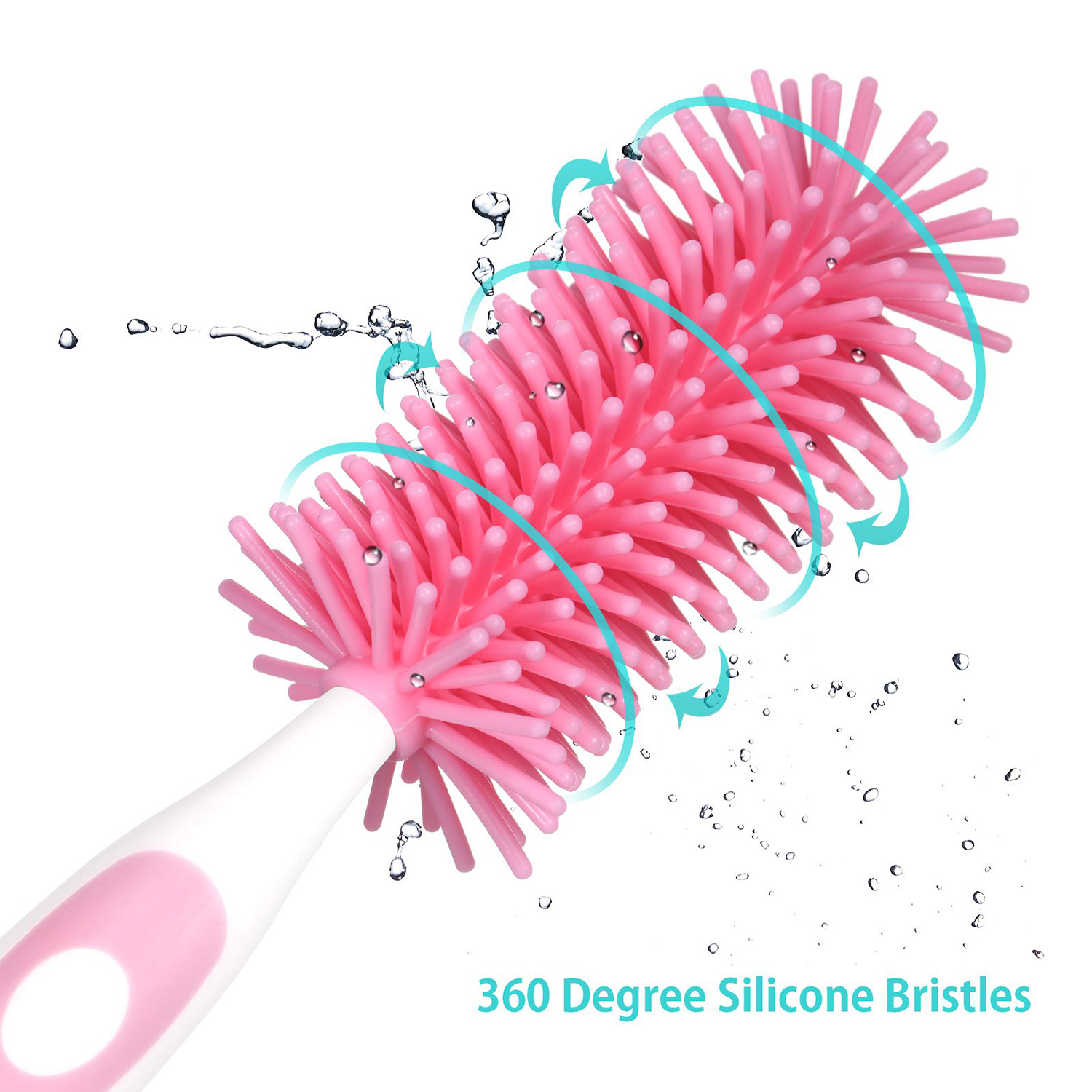 Kuber Industries Long Handle Bottle Brush|360 Degree Soft Bristle Base Detachable Baby Bottle Cleaner,10 Inch (Pink)