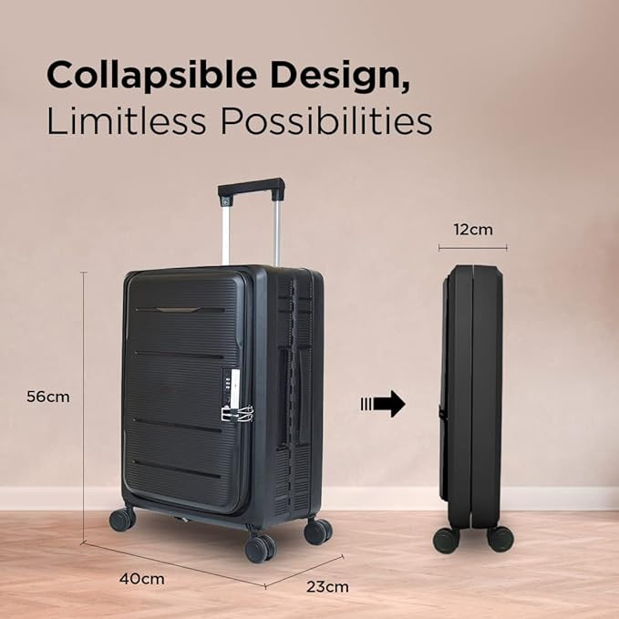 Kuber Industries Luggage Bag | Trolley Bags for Travel | Collapsible Luggage Bag | Travelling Bag | Trolley Bags for Suitcase | Lightweight Luggage Bag | 20 Inch | Black