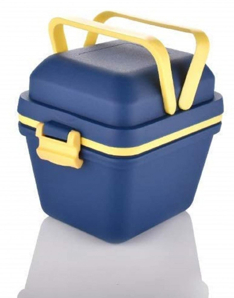 Kuber Industries Lunch Box|Unbreakable Plastic 3 Compartment Tiffin with Handle|Durable Lunch Box with Push Lock,500 ML (Blue)