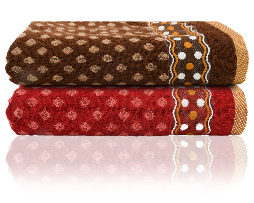 Kuber Industries Luxurious Dot Printed Soft Cotton Bath Towel Perfect for Daily Use, 30&quot;x60&quot; - Pack of 2 (Red &amp; Brown)