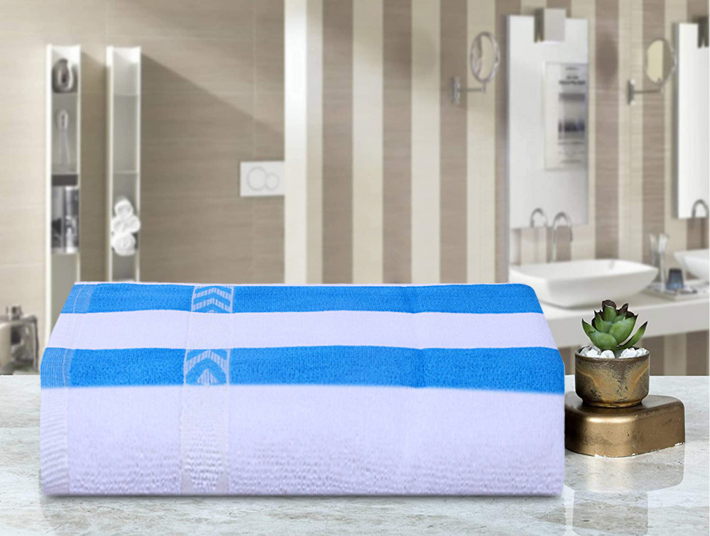 Kuber Industries Luxurious, Soft, 100% Cotton Towel, 24&quot;x 48&quot;(White &amp; Blue)