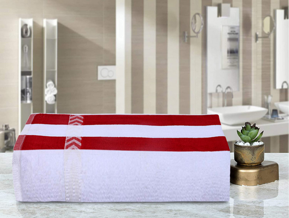 Kuber Industries Luxurious, Soft, 100% Cotton Towel, 24&quot;x 48&quot;(White &amp; Pink)