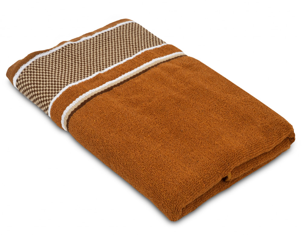 Kuber Industries Luxurious, Soft Cotton Bath Towel With Check Border, 30&quot;x60&quot;(Brown)