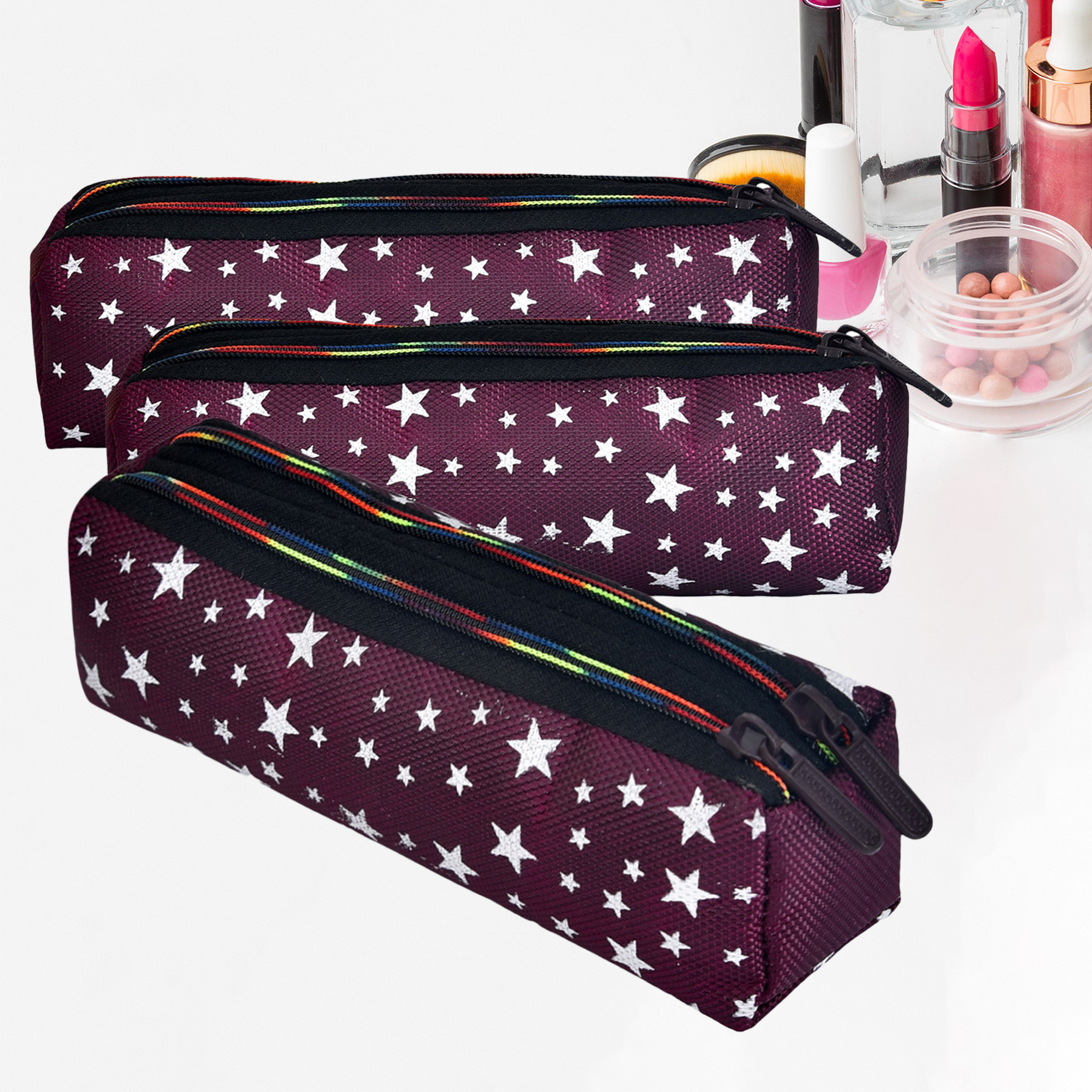 Kuber Industries Makeup Pouch | Rexine Cosmetic Pouch | Jewellery Utility Pouch | Toiletry Pouch for Girls | Travel Makeup Pouch for Girls | Storage Makeup Bag | Star Makeup Pouch |Maroon
