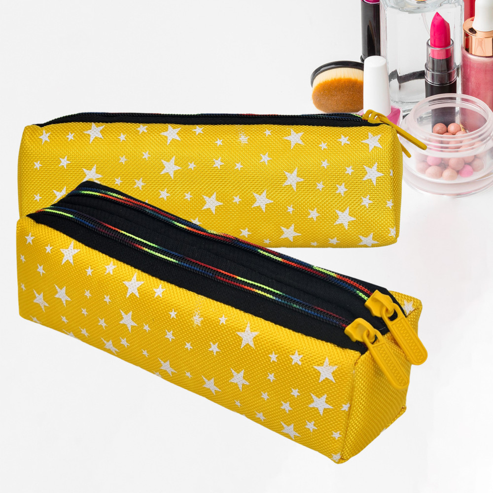 Kuber Industries Makeup Pouch | Rexine Cosmetic Pouch | Jewellery Utility Pouch | Toiletry Pouch for Girls | Travel Makeup Pouch for Girls | Storage Makeup Bag | Star Makeup Pouch | Yellow