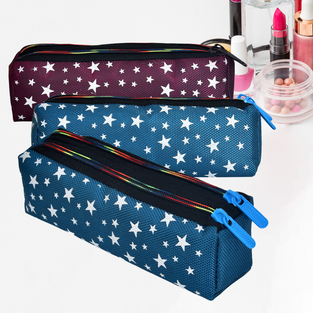 Kuber Industries Makeup Pouch | Rexine Cosmetic Pouch | Jewellery Utility Pouch | Toiletry Pouch for Girls | Travel Makeup Pouch for Girls | Storage Makeup Bag | Star Makeup Pouch | Pack of 3 | Multi