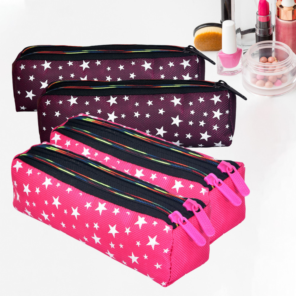 Kuber Industries Makeup Pouch | Rexine Cosmetic Pouch | Jewellery Utility Pouch | Toiletry Pouch for Girls | Travel Makeup Pouch for Girls | Storage Makeup Bag | Star Makeup Pouch | Pack of 4 | Multi