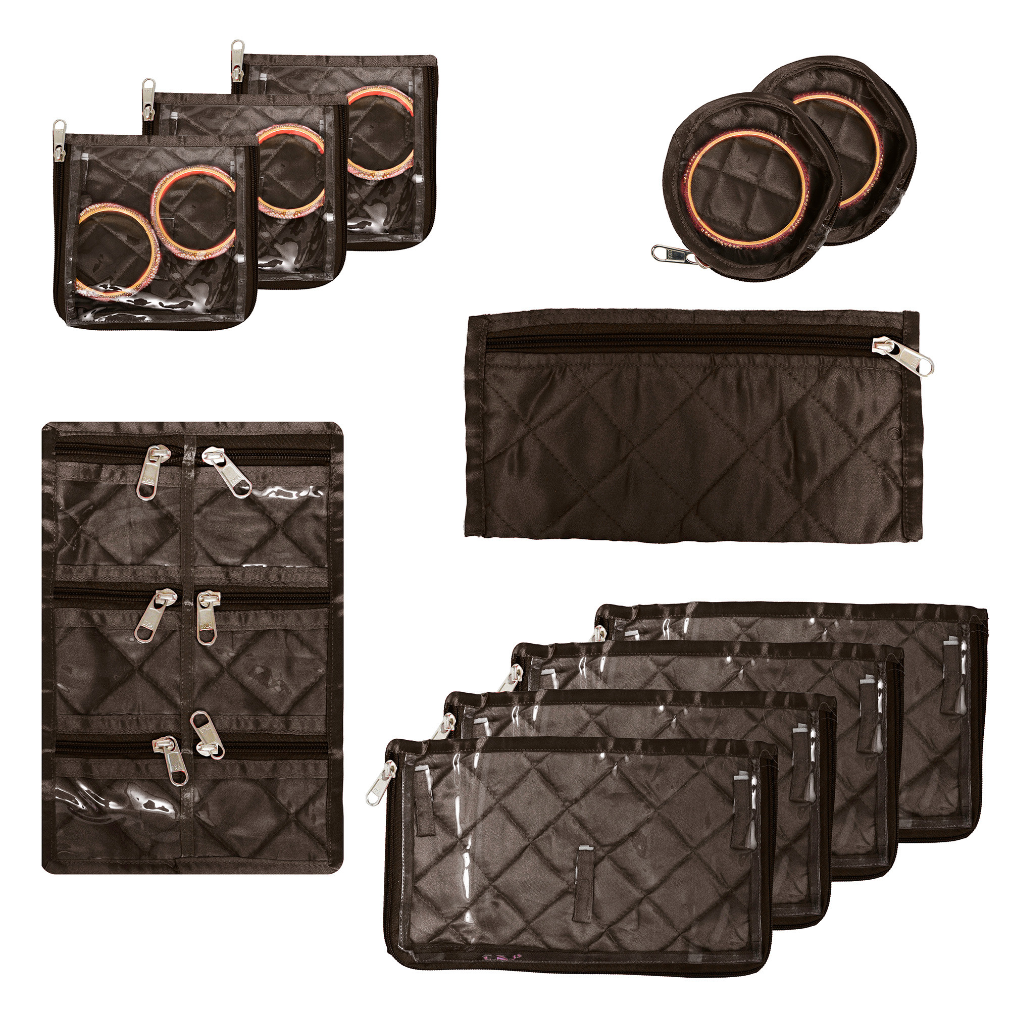 Kuber Industries Makeup Storage Bag | Vanity Organizer | Locker Makeup Kit | Cosmetic Organizer for Travel | Makeup Kit for Woman | 12 Detachable Pouch | Frill Jewellery Organizer | Brown
