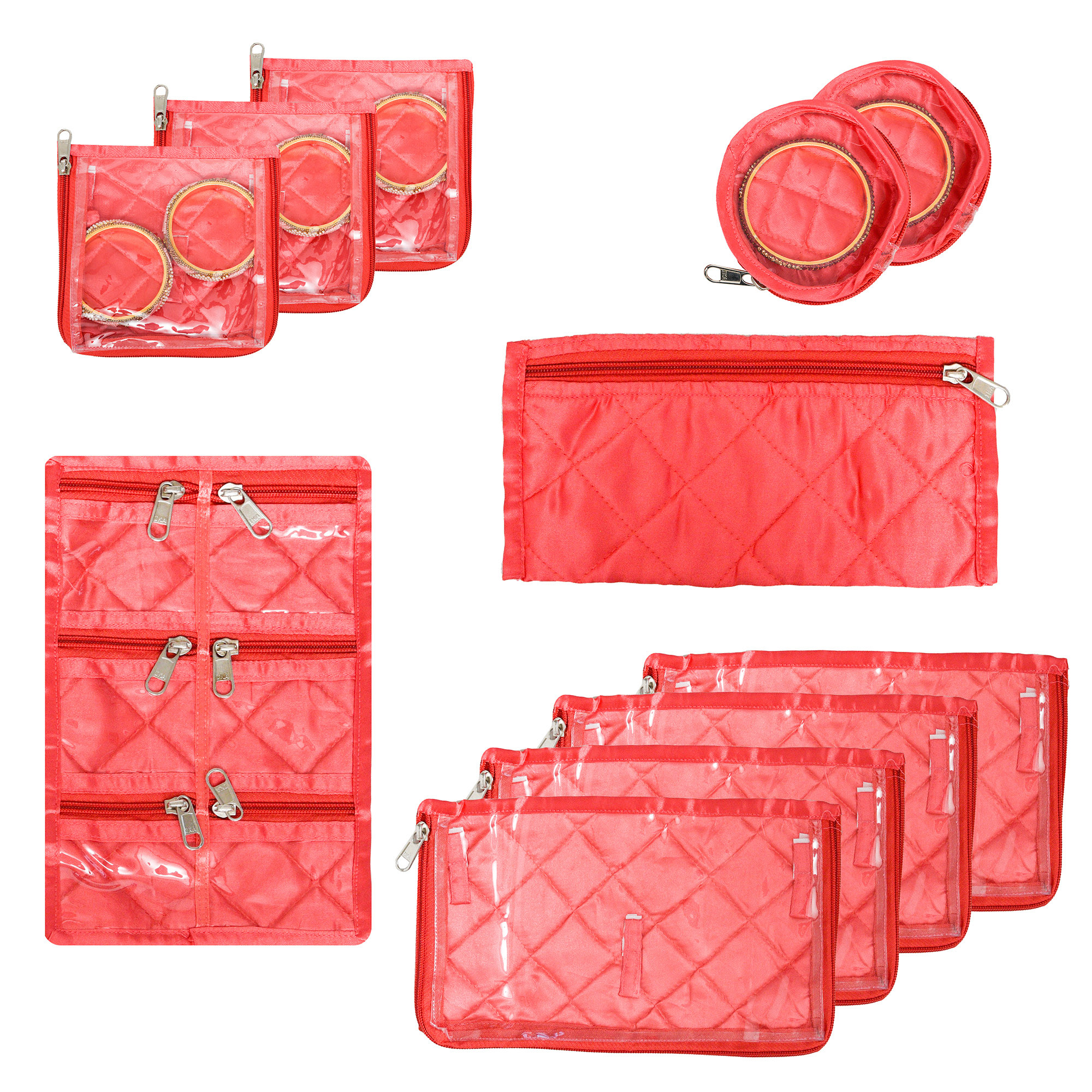 Kuber Industries Makeup Storage Bag | Vanity Organizer | Locker Makeup Kit | Cosmetic Organizer for Travel | Makeup Kit for Woman | 12 Detachable Pouch | Frill Jewellery Organizer | Peach