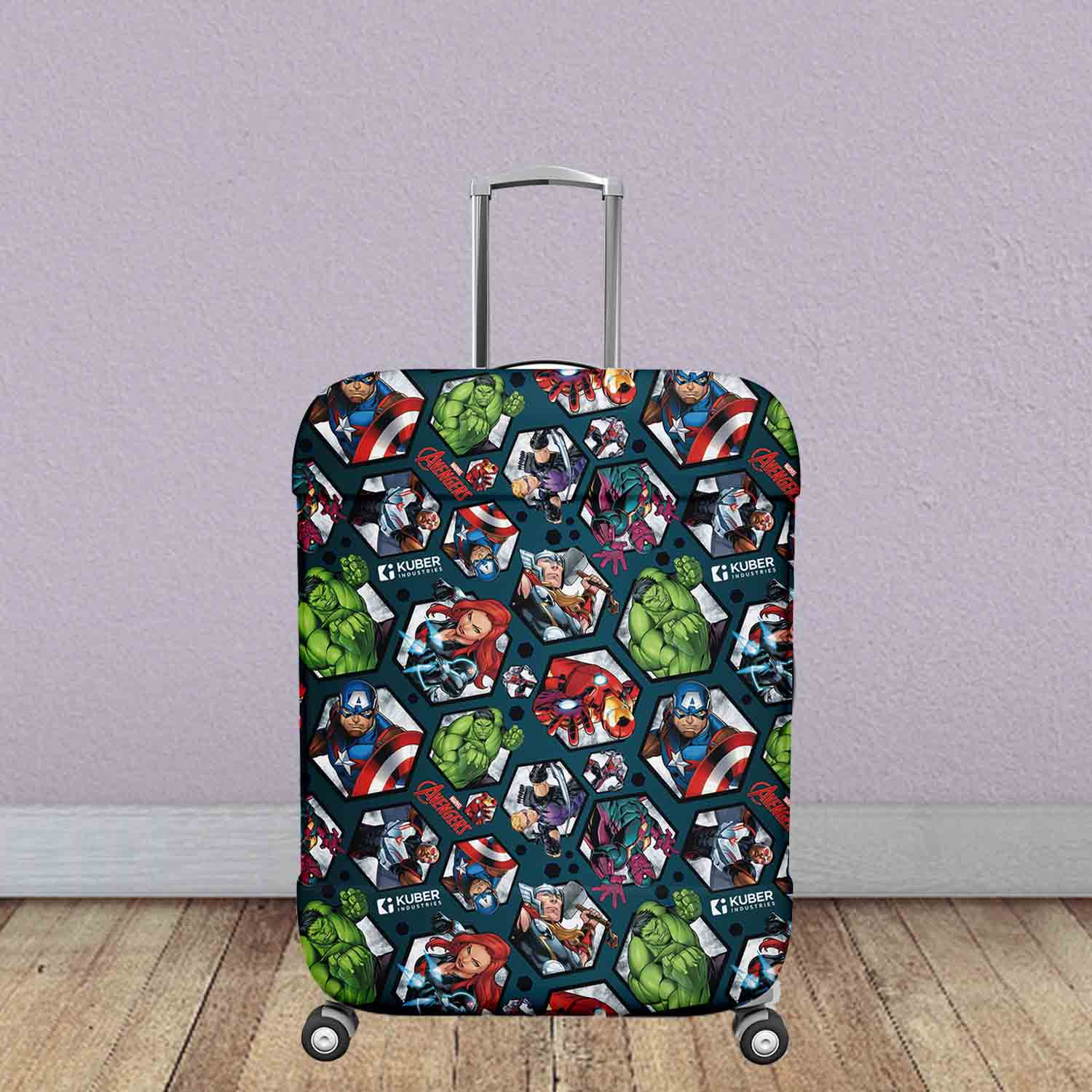 Kuber Industries Marvel Avengers Luggage Cover | Polyester Travel Suitcase Cover | Washable | Stretchable Suitcase Protector | 18-22 Inch | Small | Blue