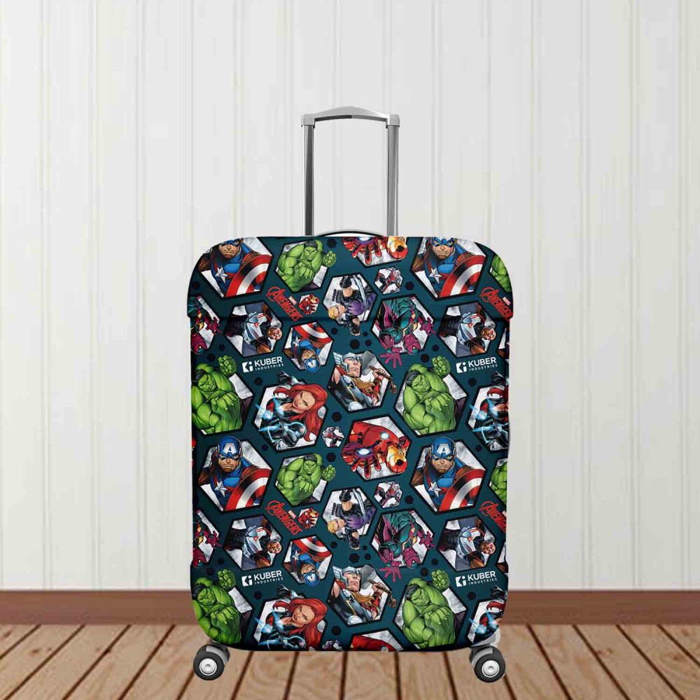 Kuber Industries Marvel Avengers Luggage Cover | Polyester Travel Suitcase Cover | Washable | Stretchable Suitcase Protector | 22-26 Inch | Medium | Blue