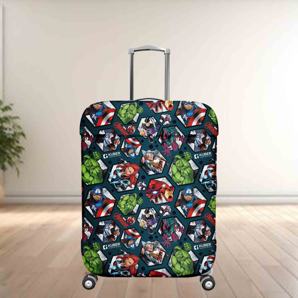 Kuber Industries Marvel Avengers Luggage Cover | Polyester Travel Suitcase Cover | Washable | Stretchable Suitcase Protector | 26-30 Inch | Large | Blue
