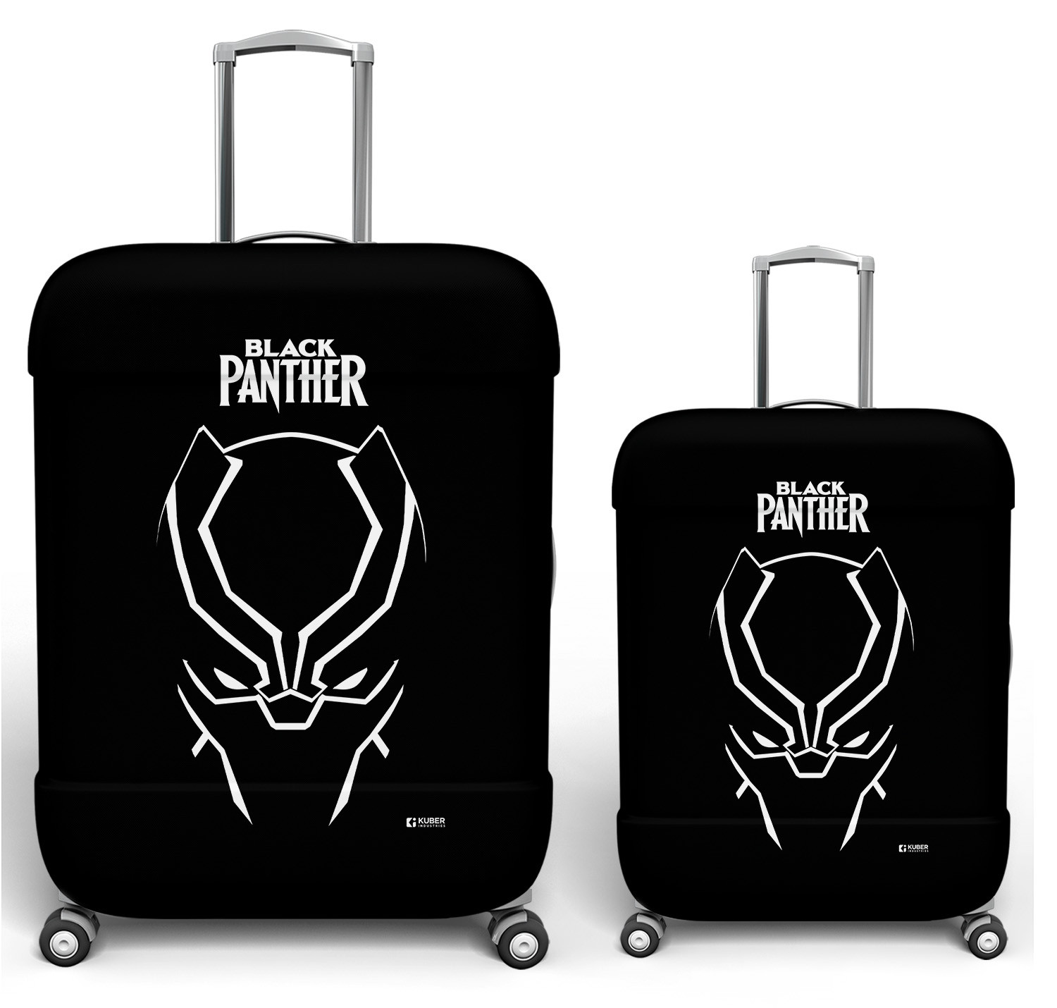 Kuber Industries Marvel Black Panther Luggage Cover | Polyester Travel Suitcase Cover | Washable | Stretchable Suitcase Cover | 18-22 Inch-Small | 26-30 Inch-Large | Pack of 2 | Black