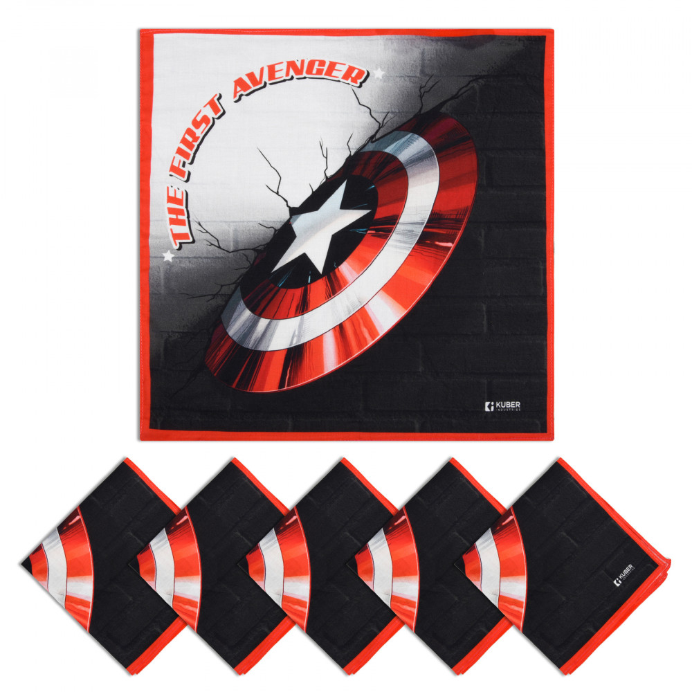 Kuber Industries Marvel Captain America Shield Handkerchiefs | Cotton Handkerchiefs for Boys | Handkerchiefs for Girls | Rumal for Boys &amp; Girls | Hankies for Gifting |Red