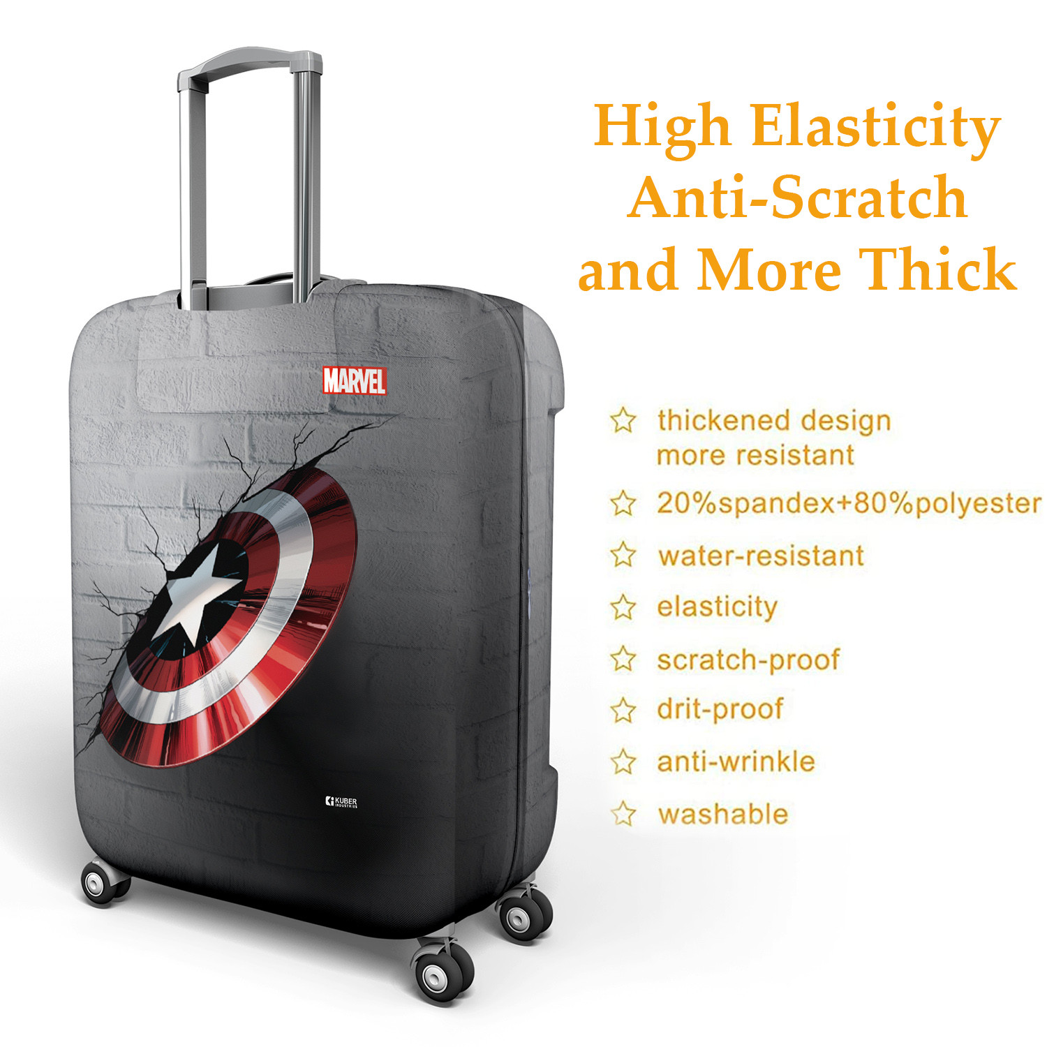 Kuber Industries Marvel Captain America Shield Luggage Cover|Polyester Travel Suitcase Cover|Washable|Stretchable Suitcase Protector|18-22 Inch|Small (Gray)