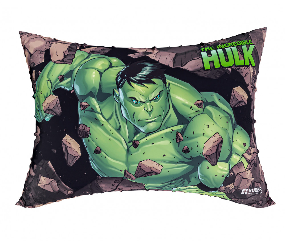 Kuber Industries Marvel Hulk Print Baby Pillow|Polyester Super soft Kids Pillow for Sleeping &amp; Travel,12 x 18 Inch,(Green)