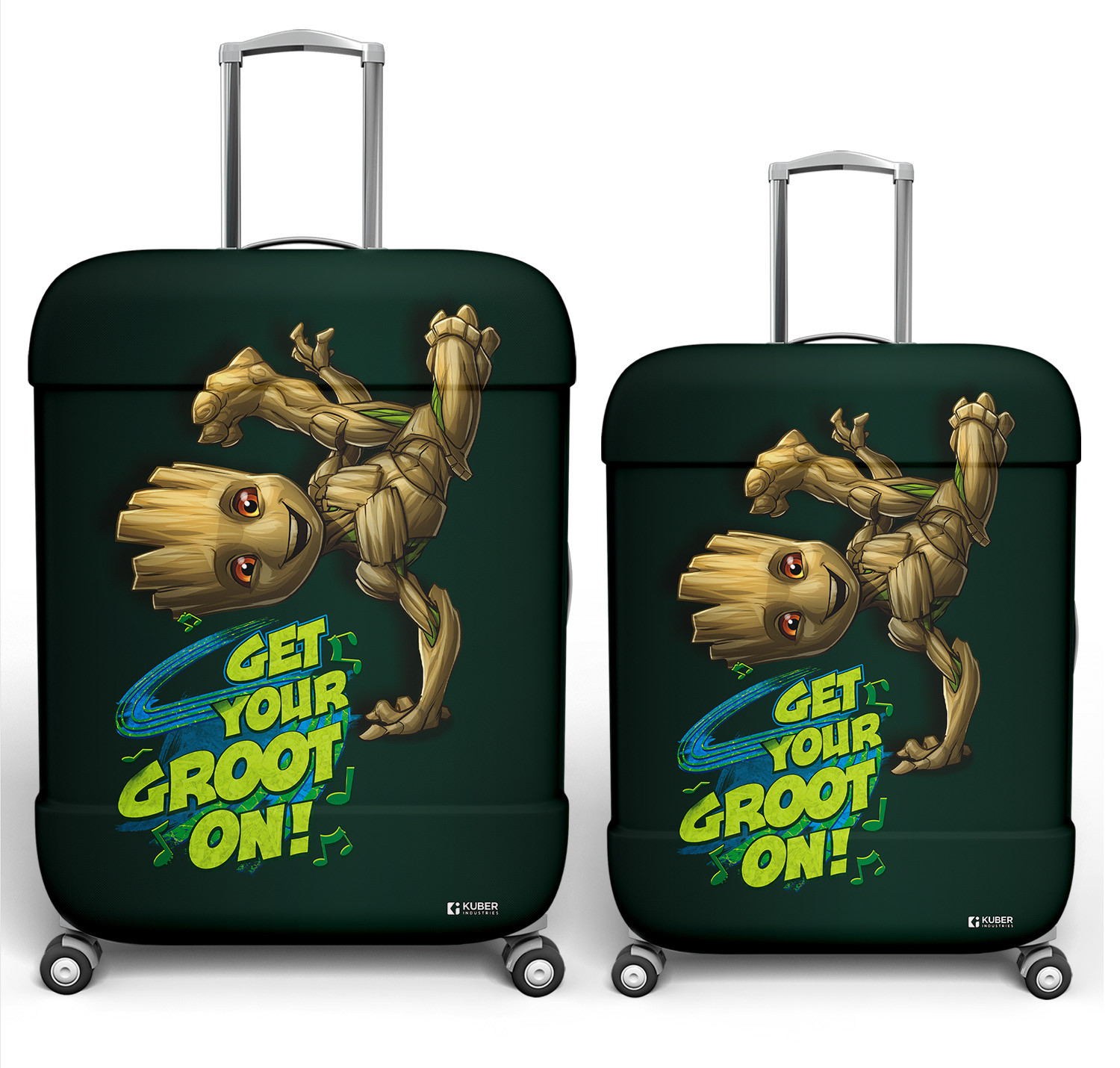 Kuber Industries Marvel I Am Groot Luggage Cover | Polyester Travel Suitcase Cover | Washable | Stretchable Suitcase Cover | 18-22 Inch-Small | 22-26 Inch-Medium | Pack of 2 | Green