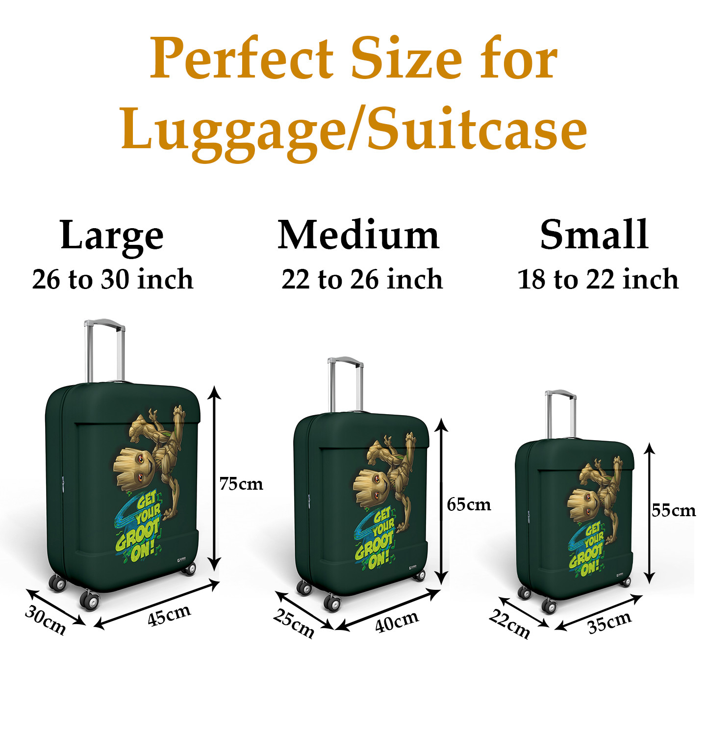 Kuber Industries Marvel I Am Groot Luggage Cover | Polyester Travel Suitcase Cover | Washable | Stretchable Suitcase Cover | 18-22 Inch-Small | 26-30 Inch-Large | Pack of 2 | Green