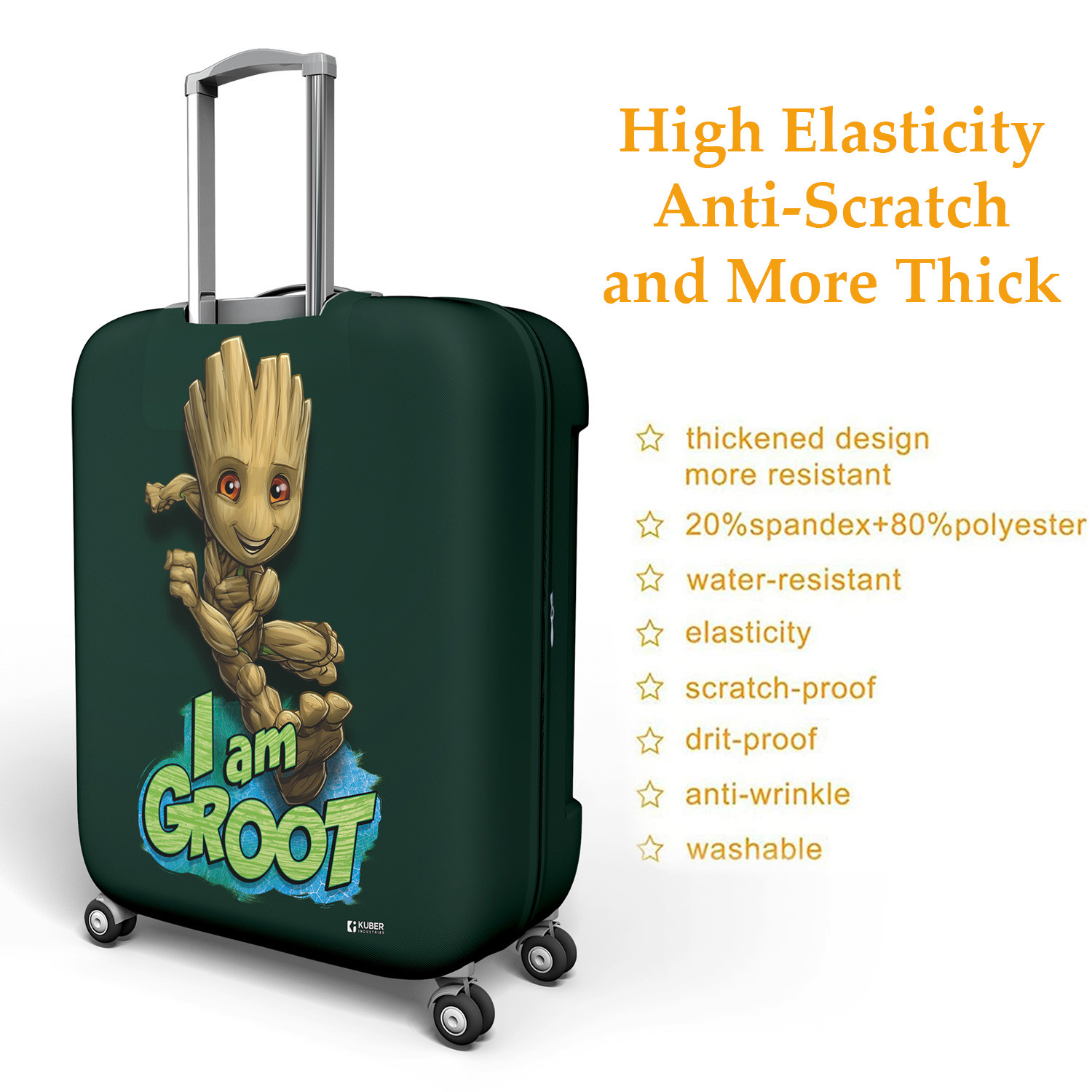 Kuber Industries Marvel I Am Groot Luggage Cover | Polyester Travel Suitcase Cover | Washable | Stretchable Suitcase Cover | 18-22 Inch-Small | 26-30 Inch-Large | Pack of 2 | Green